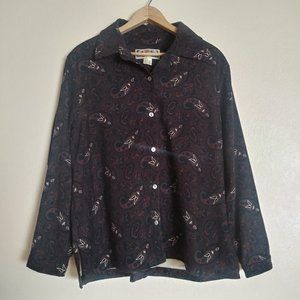 La Cabana Vintage 90's Paisley Button Front Long Sleeve Blouse Women's XL